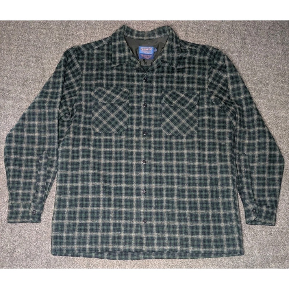 Vtg Pendleton 100% Wool Long Sleeve Flannel Button Down Men's Large Loop Collar